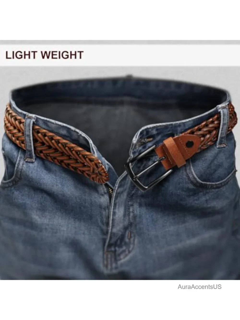 Woven Braided Faux Leather Belt Holeless Adjustable Men's Golf Casual